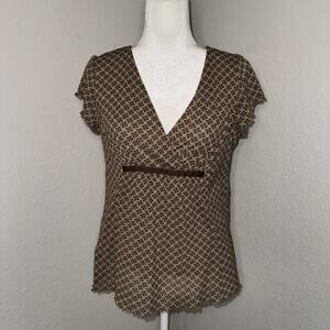 Y2K Axcess Liz Claiborne Blouse Top Women’s Large Brown Short Sleeve V-Neck